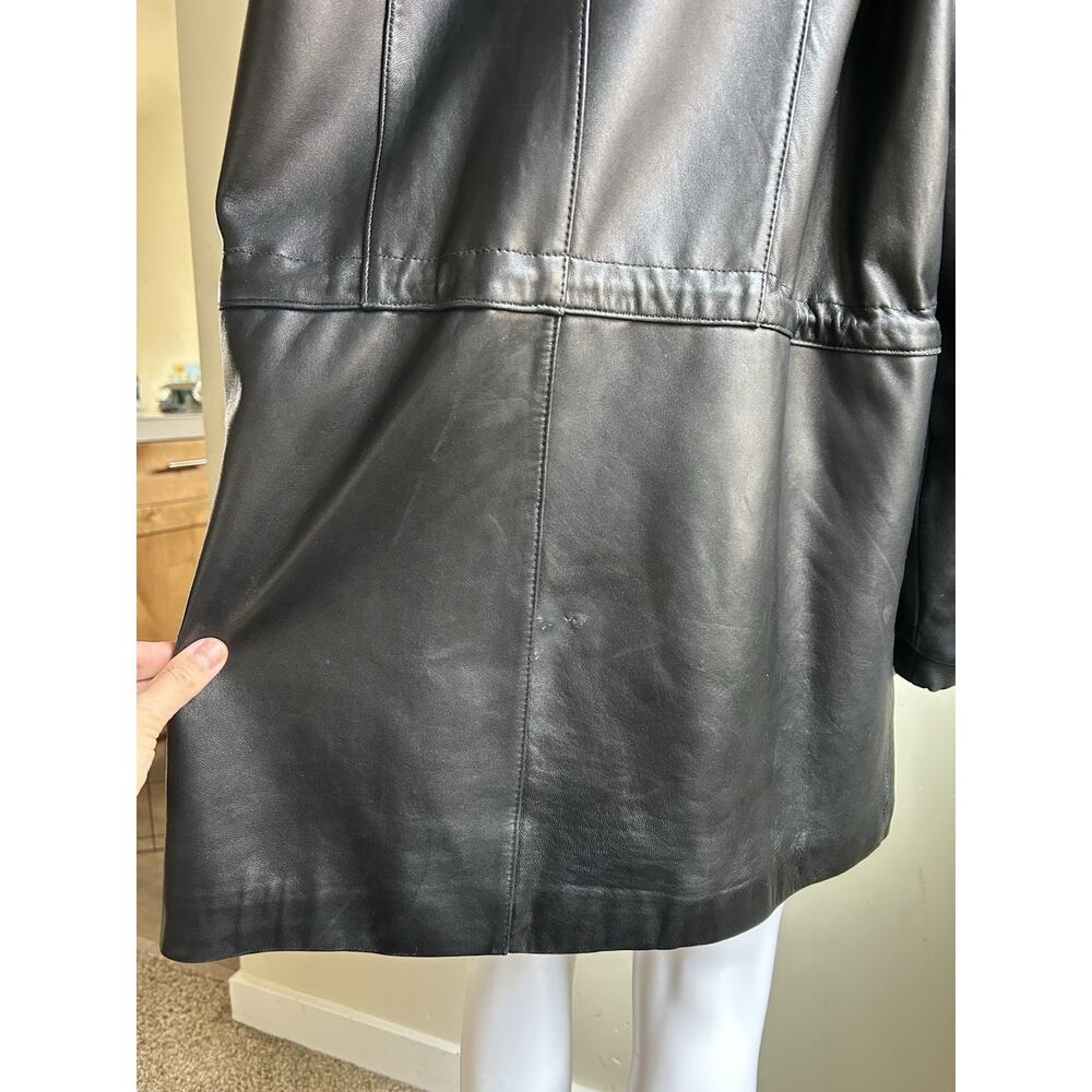 Vintage Worthington Lambskin Leather Parka Women M Raccoon Fur Hood Black Y2K - Picture 7 of 16